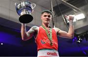 23 February 2019; James McGivern, celebrates after being announced winner against George Bates during their 63kg bout at the 2019 National Elite Men’s & Women’s Boxing Championships Finals at the National Stadium in Dublin. Photo by Sam Barnes/Sportsfile
