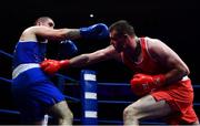 23 February 2019; Dean Gardiner, right, in action against Martin Keenan during their 91+kg bout at the 2019 National Elite Men’s & Women’s Boxing Championships Finals at the National Stadium in Dublin. Photo by Sam Barnes/Sportsfile