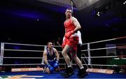 23 February 2019; Dean Gardiner, right, after knocking down Martin Keenan during their 91+kg bout at the 2019 National Elite Men’s & Women’s Boxing Championships Finals at the National Stadium in Dublin. Photo by Sam Barnes/Sportsfile