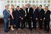 23 February 2019; FAI Schools National Executives, from left, Nixon Morton, FAI Delegate, Diane Fay, National Administrative Officer, Donal Conway, FAI President, Seán Carr, Chairman, FAI Schools, FAI Chief Executive Officer John Delaney, Alex Harkin, Treasurer, FAI Schools, Dave Archbold, Sectretary, and Robert Moran, Vice Chairman, FAI Schools, during the FAI Schools 50th Anniversary at Knightsbrook Hotel, Trim, Co Meath. Photo by Seb Daly/Sportsfile