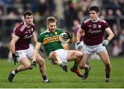 24 February 2019; Peter Crowley of Kerry in action against Johnny Duane, left, and Barry McHugh of Galway during the Allianz Football League Division 1 Round 4 match between Galway and Kerry at Tuam Stadium in Tuam, Galway.  Photo by Stephen McCarthy/Sportsfile