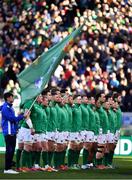 24 February 2019; The Ireland team stand for the anthems prior to the Guinness Six Nations Rugby Championship match between Italy and Ireland at the Stadio Olimpico in Rome, Italy. Photo by Brendan Moran/Sportsfile