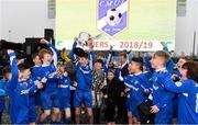 24 February 2019; The Cavan/ Monaghan team are presented with the Liam Miller Trophy by Liam Miller's mother Bridie and daughter Bella, aged 9, following the SFAI SUBWAY Liam Miller Cup Championship Final match between Mayo and Cavan/ Monaghan at Mullingar Athletic FC in Gainestown, Mullingar, Co. Westmeath. Photo by Sam Barnes/Sportsfile
