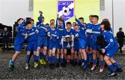 24 February 2019; The Cavan/ Monaghan team are presented with the Liam Miller Trophy by Liam Miller's mother Bridie and daughter Bella, aged 9, following the SFAI SUBWAY Liam Miller Cup Championship Final match between Mayo and Cavan/ Monaghan at Mullingar Athletic FC in Gainestown, Mullingar, Co. Westmeath. Photo by Sam Barnes/Sportsfile