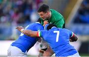 24 February 2019; Jonathan Sexton of Ireland is tackled by Luca Morisi, left, and Maxime Mbanda of Italy during the Guinness Six Nations Rugby Championship match between Italy and Ireland at the Stadio Olimpico in Rome, Italy. Photo by Ramsey Cardy/Sportsfile