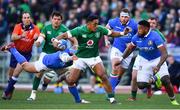 24 February 2019; Bundee Aki of Ireland is tackled by Leonardo Ghiraldini of Italy during the Guinness Six Nations Rugby Championship match between Italy and Ireland at the Stadio Olimpico in Rome, Italy. Photo by Ramsey Cardy/Sportsfile