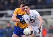 24 February 2019; Mick O'Grady of Kildare in action against Cathal O'Connor of Clare during the Allianz Football League Division 2 Round 4 match between Kildare and Clare at St Conleth's Park in Newbridge, Co Kildare. Photo by Piaras Ó Mídheach/Sportsfile
