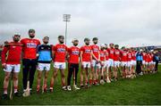 24 February 2019; Cork players stand for the national anthem prior to the Allianz Hurling League Division 1A Round 4 match between Limerick and Cork at the Gaelic Grounds in Limerick. Photo by David Fitzgerald/Sportsfile