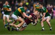 24 February 2019; Ciaran Duggan of Galway in action against Sean O'Shea, left, and Tom O'Sullivan of Kerry during the Allianz Football League Division 1 Round 4 match between Galway and Kerry at Tuam Stadium in Tuam, Galway.  Photo by Stephen McCarthy/Sportsfile