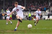 24 February 2019; Kevin Feely of Kildare scores his side's first goal, from a penalty, during the Allianz Football League Division 2 Round 4 match between Kildare and Clare at St Conleth's Park in Newbridge, Co Kildare. Photo by Piaras Ó Mídheach/Sportsfile
