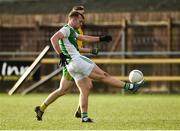 24 February 2019; Ulthem Kelm of Fermanagh scoring his sides final point despite the tackle of Caolan Ward of Donegal during the Allianz Football League Division 2 Round 4 match between Donegal and Fermanagh at O'Donnell Park in Letterkenny, Co Donegal. Photo by Oliver McVeigh/Sportsfile