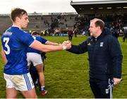 24 February 2019; Cavan manager Mickey Graham, right, congratulates Padraig Faulkner following their side's victory during the Allianz Football League Division 1 Round 4 match between Cavan and Roscommon at the Kingspan Breffni Park in Cavan. Photo by Seb Daly/Sportsfile