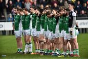 24 February 2019; The Fermanagh team stand for a minutes silence before the Allianz Football League Division 2 Round 4 match between Donegal and Fermanagh at O'Donnell Park in Letterkenny, Co Donegal. Photo by Oliver McVeigh/Sportsfile