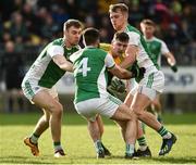 24 February 2019; Jamie Brennan of Donegal in action against Conal Jones, Kane Connor and Ulthem Kelm of Fermanagh during the Allianz Football League Division 2 Round 4 match between Donegal and Fermanagh at O'Donnell Park in Letterkenny, Co Donegal. Photo by Oliver McVeigh/Sportsfile