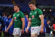 24 February 2019; Ireland players Jordi Murphy, left, and Josh van der Flier leave the pitch after the Guinness Six Nations Rugby Championship match between Italy and Ireland at the Stadio Olimpico in Rome, Italy. Photo by Brendan Moran/Sportsfile