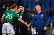24 February 2019; Italy head coach Conor O'Shea shakes hands with Josh van der Flier of Ireland following the Guinness Six Nations Rugby Championship match between Italy and Ireland at the Stadio Olimpico in Rome, Italy. Photo by Ramsey Cardy/Sportsfile