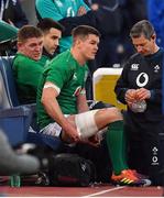 24 February 2019; Jonathan Sexton of Ireland gets strapping after being substituted during the Guinness Six Nations Rugby Championship match between Italy and Ireland at the Stadio Olimpico in Rome, Italy. Photo by Brendan Moran/Sportsfile