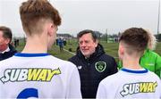 24 February 2019; FAI President Donal Conway meets players ahead of the U15 SFAI SUBWAY Championship Final match between DDSL and Waterford SL at Mullingar Athletic FC in Gainestown, Mullingar, Co. Westmeath. Photo by Sam Barnes/Sportsfile