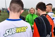 24 February 2019; Francis Adgey, Marketing Manager, Subway,meets players ahead of the U15 SFAI SUBWAY Championship Final match between DDSL and Waterford SL at Mullingar Athletic FC in Gainestown, Mullingar, Co. Westmeath. Photo by Sam Barnes/Sportsfile