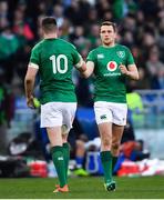 24 February 2019; Jack Carty replaces Ireland teammate Jonathan Sexton, left, during the Guinness Six Nations Rugby Championship match between Italy and Ireland at the Stadio Olimpico in Rome, Italy. Photo by Ramsey Cardy/Sportsfile