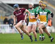 24 February 2019; Sean Kilduff of Galway in action against Sean Dolan and Kevin Dunne of Offaly during the Allianz Hurling League Division 1B Round 4 match between Offaly and Galway at Bord Na Mona O'Connor Park in Tullamore, Offaly. Photo by Matt Browne/Sportsfile