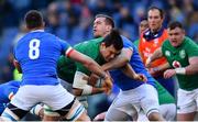 24 February 2019; Quinn Roux of Ireland is tackled by Braam Steyn, left, and Federico Ruzza of Italy during the Guinness Six Nations Rugby Championship match between Italy and Ireland at the Stadio Olimpico in Rome, Italy. Photo by Ramsey Cardy/Sportsfile