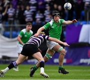 12 February 2019; Liam Tyrell of Gonzaga College is tackled by Levi Morgan of Terenure College during the Bank of Ireland Leinster Schools Senior Cup Round 2 match between Gonzaga College and Terenure College at Energia Park in Donnybrook, Dublin.  Photo by Brendan Moran/Sportsfile