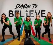 25 February 2019; Athletes, Kellie Harrington, Irish World Champion Boxer, left, Nicole Turner, Irish Paralympic Swimmer, centre, and Claire Lambe, Irish Olympic Rower, right, teamed up alongside Tilly Byrne-McGettigan, age 10 and her brother Lennon, age 12, from Wicklow, Co. Wicklow, and the Olympic Federation of Ireland to launch Dare to Believe, a school activation programme championed and supported by the Athletes’ Commission. Olympism, Paralympism and the benefits of sport will be promoted in schools nationwide by some of Ireland’s best known and most accomplished athletes in a fun and interactive manner. The initial pilot phase is targeting the fifth and sixth class students in primary schools. #DareToBelieve Photo by Seb Daly/Sportsfile