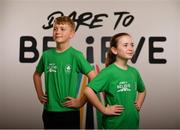 25 February 2019; Lennon Byrne-McGettigan, age 12 and his sister Tilly, age 10, from Wicklow, Co. Wicklow in attendance at the launch of Dare to Believe, a school activation programme championed and supported by the Athletes’ Commission. Olympism, Paralympism and the benefits of sport will be promoted in schools nationwide by some of Ireland’s best known and most accomplished athletes in a fun and interactive manner. The initial pilot phase is targeting the fifth and sixth class students in primary schools. #DareToBelieve Photo by Seb Daly/Sportsfile
