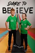 25 February 2019; Lennon Byrne-McGettigan, age 12 and his sister Tilly, age 10, from Wicklow, Co. Wicklow in attendance at the launch of Dare to Believe, a school activation programme championed and supported by the Athletes’ Commission. Olympism, Paralympism and the benefits of sport will be promoted in schools nationwide by some of Ireland’s best known and most accomplished athletes in a fun and interactive manner. The initial pilot phase is targeting the fifth and sixth class students in primary schools. #DareToBelieve Photo by Seb Daly/Sportsfile