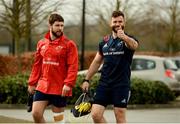 25 February 2019; Rhys Marshall, left, and Jaco Taute arrive for Munster Rugby squad training at the University of Limerick in Limerick. Photo by Diarmuid Greene/Sportsfile
