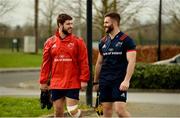 25 February 2019; Rhys Marshall, left, and Jaco Taute arrive for Munster Rugby squad training at the University of Limerick in Limerick. Photo by Diarmuid Greene/Sportsfile