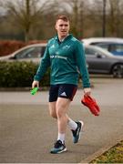 25 February 2019; Rory Scannell arrives for Munster Rugby squad training at the University of Limerick in Limerick. Photo by Diarmuid Greene/Sportsfile
