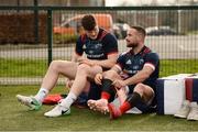 25 February 2019; Jack O'Donoghue, left, and Alby Mathewson prepare for Munster Rugby squad training at the University of Limerick in Limerick. Photo by Diarmuid Greene/Sportsfile