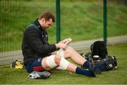 25 February 2019; Tadhg Beirne puts on some strapping prior to Munster Rugby squad training at the University of Limerick in Limerick. Photo by Diarmuid Greene/Sportsfile