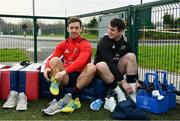 25 February 2019; Darren Sweetnam, left, and Ronan O'Mahony put on their boots prior to Munster Rugby squad training at the University of Limerick in Limerick. Photo by Diarmuid Greene/Sportsfile