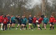 25 February 2019; Munster players warm-up using a football during Munster Rugby squad training at the University of Limerick in Limerick. Photo by Diarmuid Greene/Sportsfile