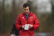 25 February 2019; Munster head coach Johann van Graan looks at his notes during Munster Rugby squad training at the University of Limerick in Limerick. Photo by Diarmuid Greene/Sportsfile
