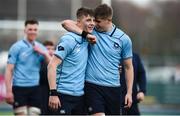 25 February 2019; Mark Hernan, left, and John Fish of St Michael's College celebrate following the Bank of Ireland Leinster Schools Senior Cup Round 2 match between Blackrock College and St Michael’s College at Energia Park in Donnybrook, Dublin. Photo by David Fitzgerald/Sportsfile