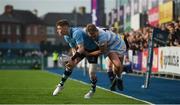 25 February 2019; Mark O'Brien of St Michael's College is tackled by Niall Comerford of Blackrock College during the Bank of Ireland Leinster Schools Senior Cup Round 2 match between Blackrock College and St Michael’s College at Energia Park in Donnybrook, Dublin. Photo by David Fitzgerald/Sportsfile