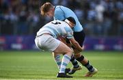 25 February 2019; John Fish of St Michael's College is tackled by Hugo O'Malley of Blackrock College during the Bank of Ireland Leinster Schools Senior Cup Round 2 match between Blackrock College and St Michael’s College at Energia Park in Donnybrook, Dublin. Photo by David Fitzgerald/Sportsfile