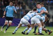 25 February 2019; Will Hickey of St Michael's College is tacklde by Matthew Cullen, left, and Scott Barron of Blackrock College during the Bank of Ireland Leinster Schools Senior Cup Round 2 match between Blackrock College and St Michael’s College at Energia Park in Donnybrook, Dublin. Photo by David Fitzgerald/Sportsfile