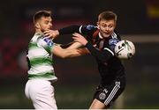 25 February 2019; Greg Bolger of Shamrock Rovers in action against Conor Levingston of Bohemians during the SSE Airtricity League Premier Division match between Bohemians and Shamrock Rovers at Dalymount Park in Dublin. Photo by Stephen McCarthy/Sportsfile