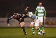 25 February 2019; Aaron Greene of Shamrock Rovers puts in a tackle on Keith Ward of Bohemians resulting in a red card during the SSE Airtricity League Premier Division match between Bohemians and Shamrock Rovers at Dalymount Park in Dublin. Photo by Stephen McCarthy/Sportsfile