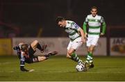 25 February 2019; Aaron Greene of Shamrock Rovers puts in a tackle on Keith Ward of Bohemians resulting in a red card during the SSE Airtricity League Premier Division match between Bohemians and Shamrock Rovers at Dalymount Park in Dublin. Photo by Stephen McCarthy/Sportsfile
