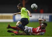25 February 2019; Mark Coyle of Finn Harps is tackled by Conor Clifford of St Patricks Athletic during the SSE Airtricity League Premier Division match between St Patrick's Athletic and Finn Harps at Richmond Park in Dublin. Photo by Harry Murphy/Sportsfile