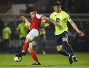 25 February 2019; Michael Drennan of St Patricks Athletic in action against Sam Todd of Finn Harps during the SSE Airtricity League Premier Division match between St Patrick's Athletic and Finn Harps at Richmond Park in Dublin. Photo by Harry Murphy/Sportsfile