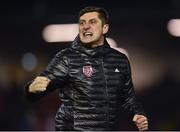 25 February 2019; Derry City manager Declan Devine reacts after the final whistle of the SSE Airtricity League Premier Division match between Derry City and Waterford at the Ryan McBride Brandwell Stadium in Derry. Photo by Oliver McVeigh/Sportsfile