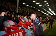 25 February 2019; Keith Ward of Bohemians celebrates with supporters following the SSE Airtricity League Premier Division match between Bohemians and Shamrock Rovers at Dalymount Park in Dublin. Photo by Ben McShane/Sportsfile
