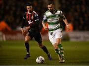 25 February 2019; Greg Bolger of Shamrock Rovers in action against Daniel Mandroiu of Bohemians during the SSE Airtricity League Premier Division match between Bohemians and Shamrock Rovers at Dalymount Park in Dublin. Photo by Ben McShane/Sportsfile